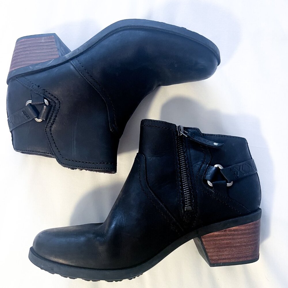 TEVA Foxy Ankle Boot Heeled Black Leather Women’s Waterproof Bootie Sz 9 / 40 - Picture 6 of 14